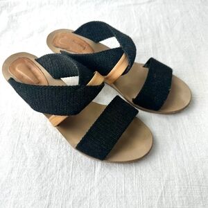 MM6 Maison Margiela Wedge Sandals Black Fabric Strappy Slip‎ On Slides 37